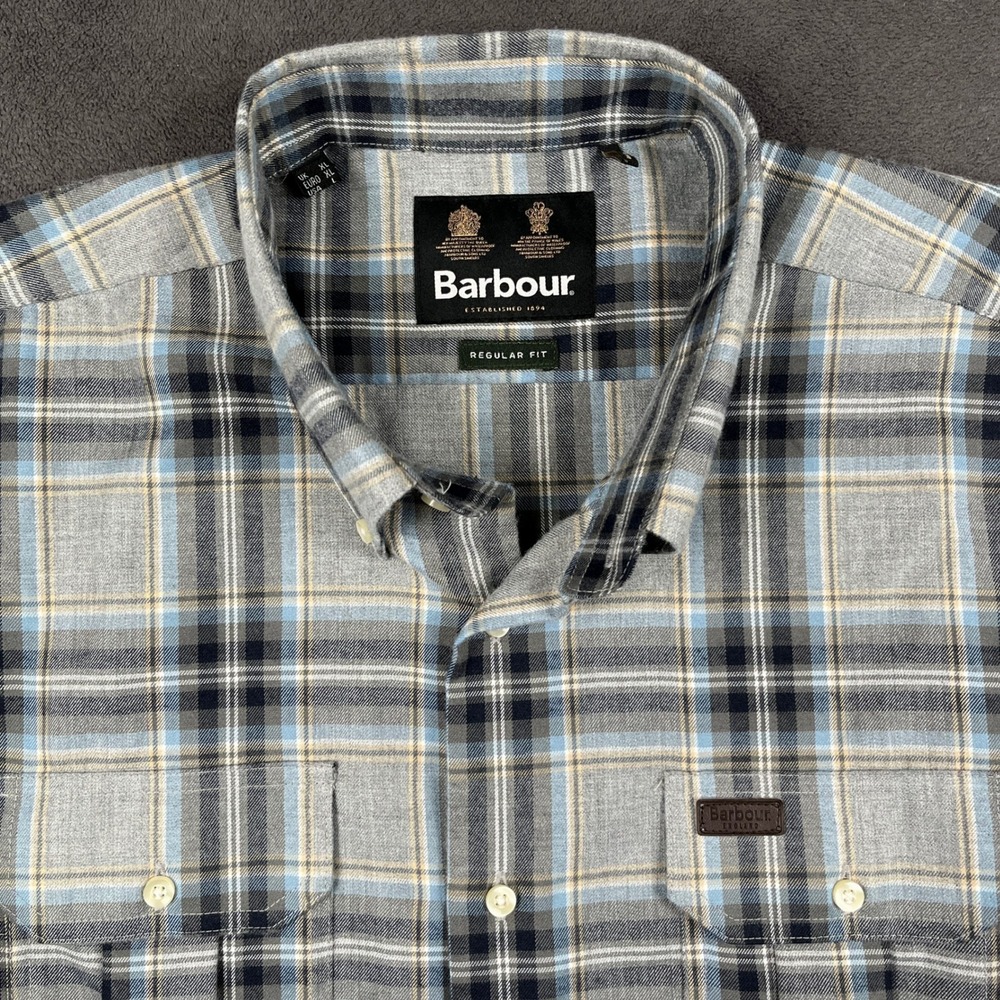 Barbour Singsby Thermo Weave Shirt Mens Large Gray Plaid Regular Fit Long Sleeve